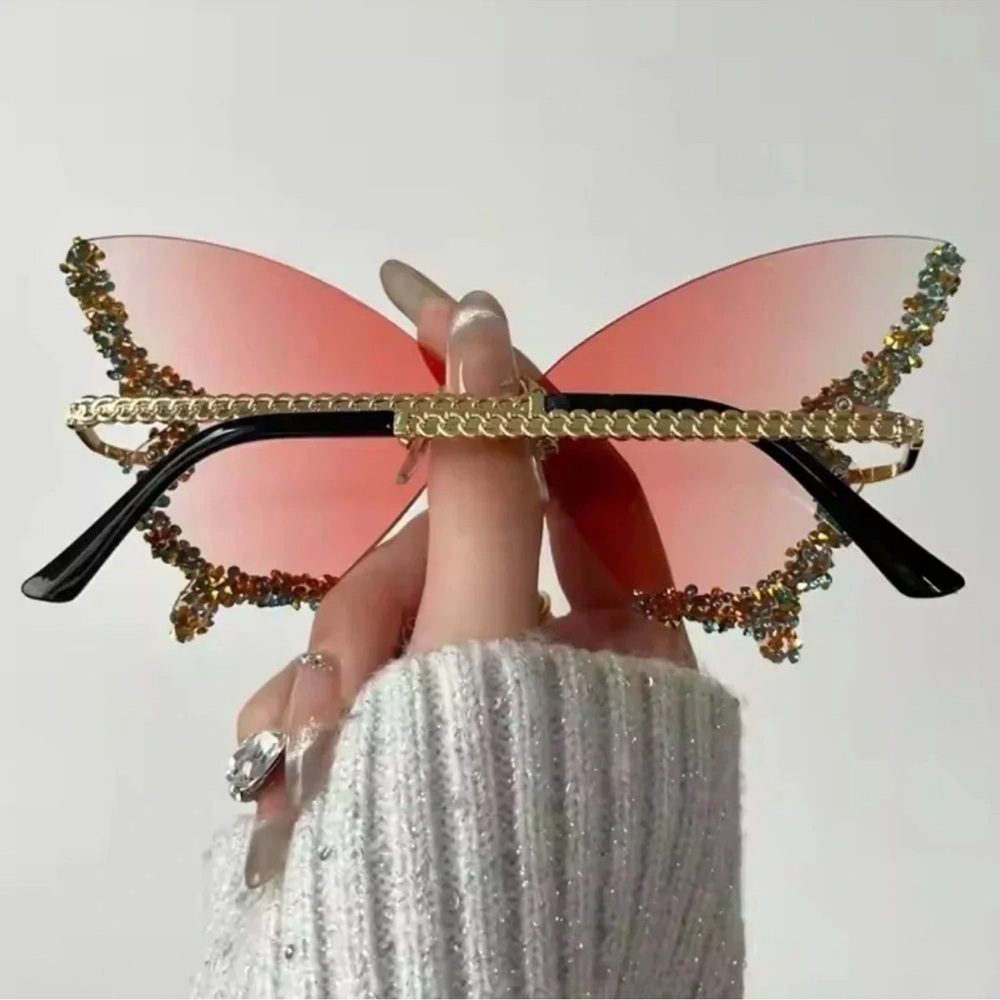 Pink Butterfly Crystal Sunglasses - Picture 6 of 7